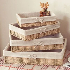 Rectangular Cosmetics Storage Box French Style Weaving Storage Tray Bread - Picture 1 of 14