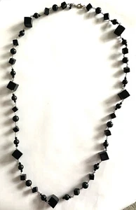 Black Glass Beads & .925 Sterling Vintage Necklace 42” In Length Onyx Flapper - Picture 1 of 11