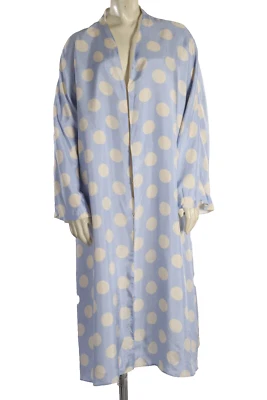 Light Blue White Polka Dot Long Sleeve Midi Robe Dress Size L - Image 1 of 4