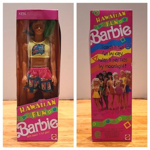 New! 1990 Mattel Ken Doll Hawaiian Fun Barbie with Beach 'n Fun Gear 