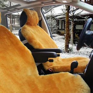 Yellow Premium Quality Australian Sheep Skin Car Short Wool Front Seat Cover - Picture 1 of 3