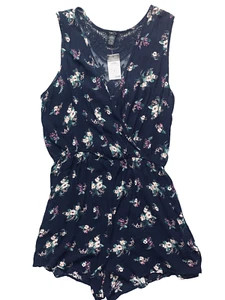 rue21 Damen L Strampler Blau/Blumen Ärmellos Tank Dunkelblau Neu mit Etikett - Bild 1 von 9