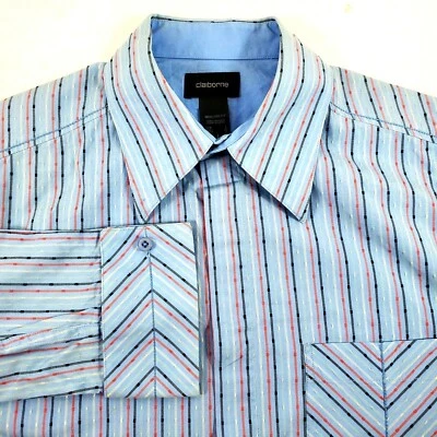 Claiborne Men's Dress Shirt Modern Fit Size L Long Sleeve French Cuff Blue Strip - Image 1 of 4
