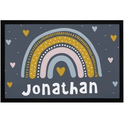Fußmatte Kinderzimmer Regenbogen personalisiert mit Name Herz Türvorleger Kind - Bild 1 von 2