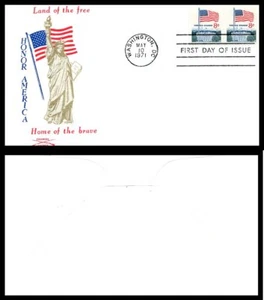 US FDC # 1338F 8c Flag over White House  Colonial pair  1971, 9p6380 - Picture 1 of 1
