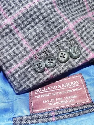 40R Holland & Sherry Pink flannel Wool windowpane Blazer Sport Coat Jacket MTM - Image 1 of 4
