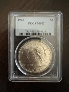 1922 PCGS MS62 | $1 Peace | Splendido Dollaro d'Argento | Finitura Specchio - Foto 1 di 2