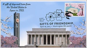 2015, Gifts of Friendship, Tokyo Clock Tower , Lincoln Memorial, BW FDC, 15-117 - Picture 1 of 1