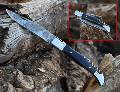 Damascus handmade laguiole Folding Knife Pocket knife camping Hunting Knife Pouc - Image 1 of 4