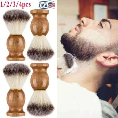 Paquete de 1-4 herramientas suaves para barba cepillo para hombre tejón puro afeitado pelo peluquero mango de madera Foto 1 de 4