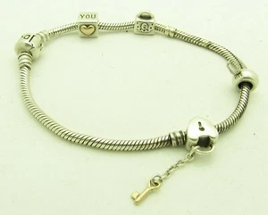 Pandora Moments Snake Chain 925 Silver Bracelet With 4 Charms Size 8.5" - Picture 1 of 8