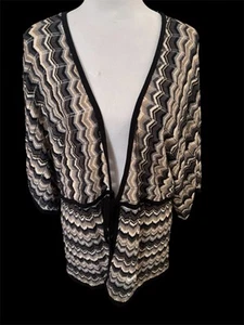 Cárdigan Chicos Kimono Negro Neutro Metálico Corbata Frontal Tejido en Zig Zag, 2 Grandes - Imagen 1 de 8