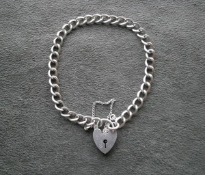 Quadrat Rand Glieder Panzerkette Vintage Sterlingsilber Vorhängeschloss Armband 7,25" 9,1 g - Bild 1 von 6