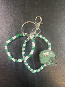 Philadelphia Eagles Beaded Keychain with Helmet Charm - Picture 1 of 1