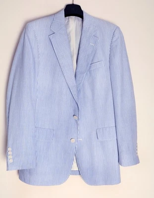 Jaqueta Blazer Seersucker Listras Azuis Vintage Casaco Esportivo 42" PEITO ANOS 80 Anos 70 - Imagem 1 de 4