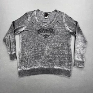 Harley Davidson Shirt Damen XL grau V-Ausschnitt Langarm Grafik NOLA Bourbon St - Bild 1 von 10