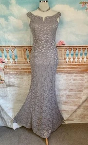 Dress 12 Grey Silver Sequin Lace Quiz Ballgown Bardot Stretch Fishtail Maxi Long - Picture 1 of 7