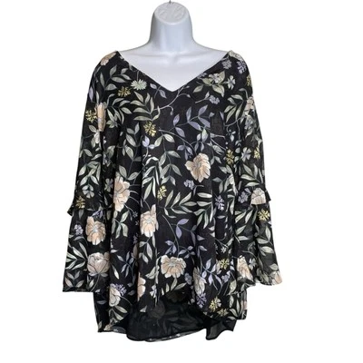 Top túnica de gasa floral oscuro para mujer Calvin Klein talla 3X hada gótica fluida boho Foto 1 de 4