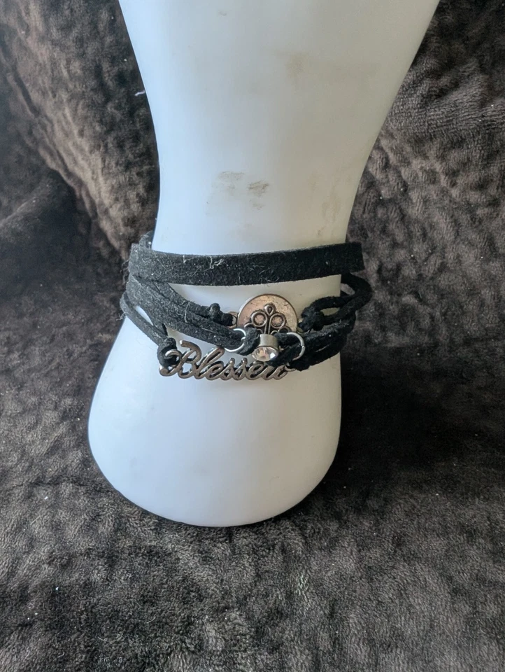 Pulsera Brazalete Cadena Cuero Paparazzi BENDITA Rara. Piedra Bling negra Foto 1 de 3