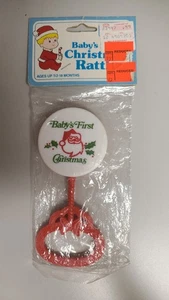 Vintage 1960s Baby’s First Christmas Rassel - Sealed In Package Gift Wrapping - Bild 1 von 2
