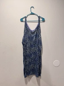 Avenue Leapard Print Nightgown Satin (30-32) 5XPurple /blue Spaghetti Strap Lace - Picture 1 of 5