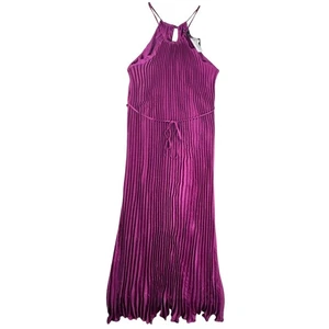 Maxi Vestido Banana Republic Petites Púrpura Plisado Cuello Halter con Cinturón Lg Nuevo con Etiquetas - Imagen 1 de 11
