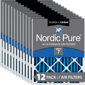 Nordic Pure 16x16x2 Pleated Air Filters MERV 7 Plus Carbon 12 Pack - Picture 1 of 7