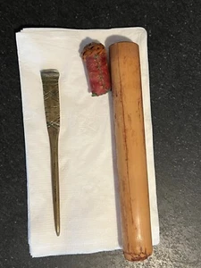 Antique Bronze Hair Pin w/ Original Bamboo Case - Traditional Asian Accessory - Picture 1 of 3