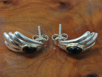 925 Argento Sterling Orecchini con Onice Ricoperto / Vero Argento / 2,8g - Immagine 1 di 3