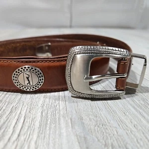 Men's Vintage PGA Tour Leather Golf Belt Studded Golfer Medallion Brown - Sz 40 - Picture 1 of 14