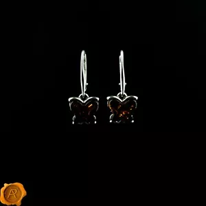 Butterfly Baltic Amber Small Silver Gemstone Earrings for Women Girls Lever Back - Picture 1 of 4