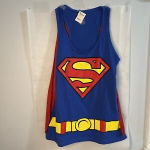 Superman Shirt Tank Top Costume with Removable Cape size large blue red