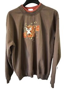 Vintage Top Stitch by Morning Sun Owl Bedazzled/Embroidered Sweatshirt-L-Brown