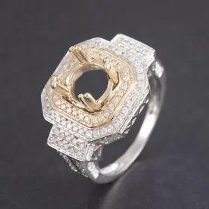 Solid 14K 2 Tone Gold Natural Diamond Semi Mount Ring Setting Round Cut 6.5mm - Picture 1 of 5