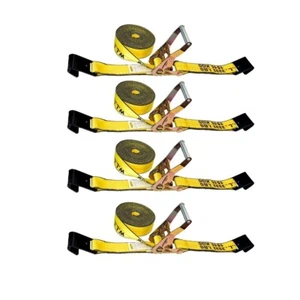 Confezione da 4 cinghie di fissaggio a cricchetto resistenti 2" x 30' con estremità gancio piatto WLL 3333LBS - Foto 1 di 7