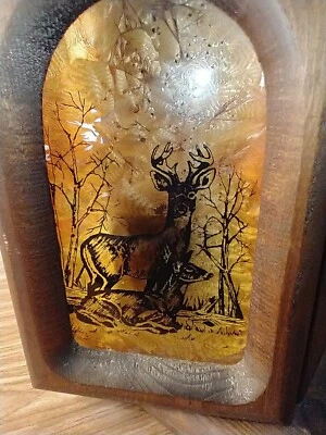 Linterna de madera de 9,5" vela vidrio interior vidrio ciervo hecho a mano cabaña de campo Foto 1 de 4