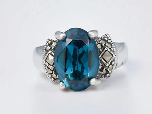 925 STERLING SILVER RHINESTONE & MARCASITE RING - SIZE 7 3/4 - Picture 1 of 4
