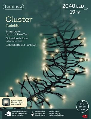 Lumineo Lichterkette Cluster Twinkle 2040 LED 19 m warm weiß, schwarzes Kabel - Bild 1 von 4