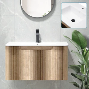 ACA Bath Wall MDF Vanity Storage Drawer Cabinet Ceramic Basin Brown 760x465mm - Picture 1 of 7