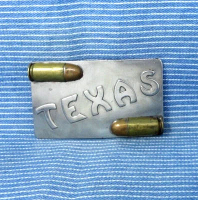 Fivela de cinto Texas calibre 45 balas cowboy esportista atirador vintage anos 80.TYC098 - Imagem 1 de 4