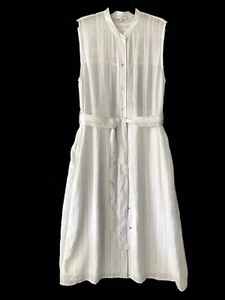 VINCE Stripe Button Up MIdi Dress  Sleeveless Optic White Size XL New - Picture 1 of 2