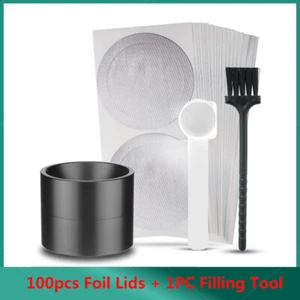 100 Aluminum Foils Lids Seal Sticker Fill Tool For Reuse VertuoLine Coffee Pods - Picture 1 of 11