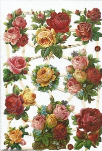 Chatarra troquelada alemana en relieve PLATA BRILLO - hermosas rosas coloridas EF7393G - Imagen 1 de 1