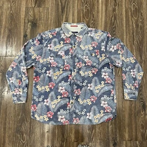 Tommy Bahama Beach Cord Long Sleeve Corduroy Frond Floral Blue Mens XL T317287 - Picture 1 of 21