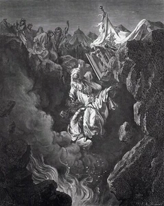 Religiöser DORE Holzschnitt um 1800 "Rebellion Against Moses & Aaron" gerahmt signiert COA - Bild 1 von 2
