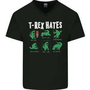T-Rex Hases lustige Dinosaurier Jurassic Fitnessstudio Herren V-Ausschnitt Baumwolle T-Shirt - Bild 1 von 43