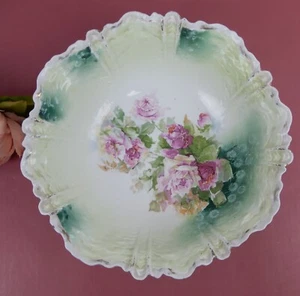 Antique RS Prussia Old Red Mark Bouquet of Roses Porcelain "Bowl" 10-3/4" Wide - Picture 1 of 8