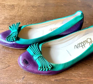 Butter Flats purple and Blue Green Shoes with Bow Made in Italy Size 7 - Picture 1 of 12