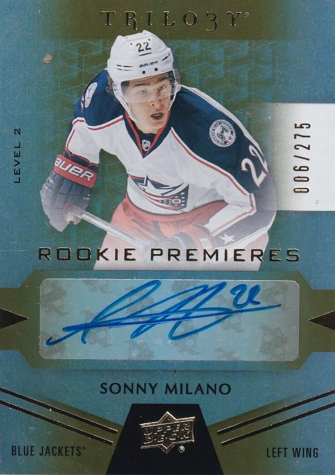 16-17 UD TRILOGY ROOKIE PREMIERES AUTO - SONY MILANO RC /275 BLUE JACKETS - Image 1 of 1
