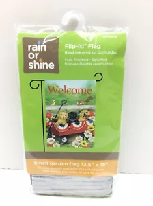 Rain Or Shine Small Green Welcome Dogs Flip It Garden Flag 12.5" x 18" - Picture 1 of 3